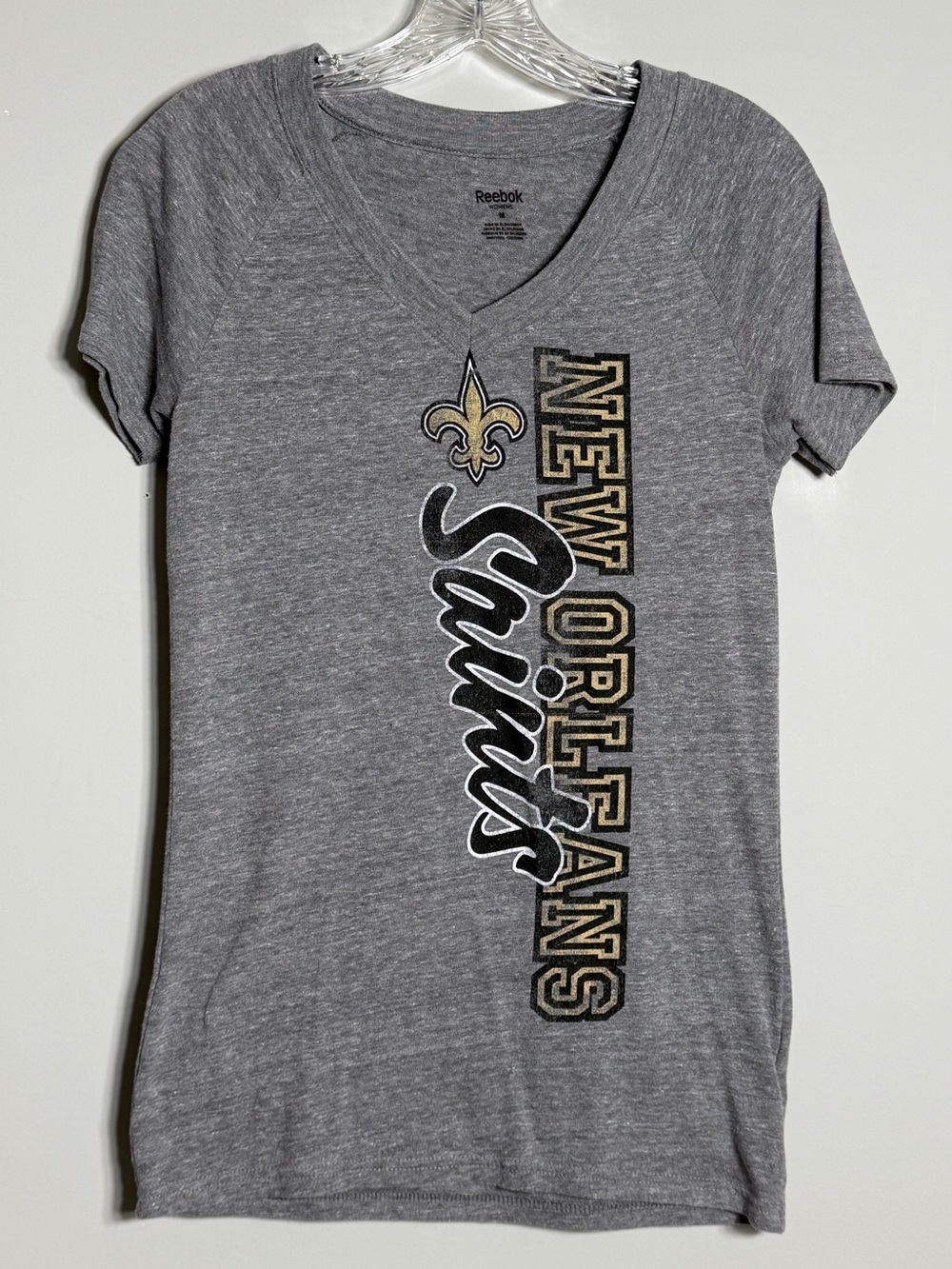 Reebok Gray New Orleans Saints Vertical Logo V-Neck Tee Size M